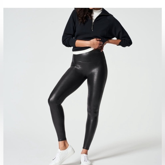 Spanx womens Faux Leather Leggings black high waist  Size small preloved no flaw - Picture 1 of 5